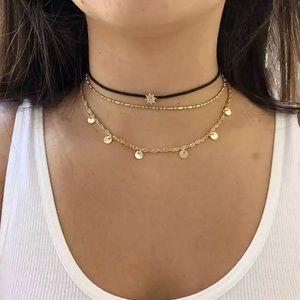 NWT Charm Choker Gold & Black Sun Stars Necklace